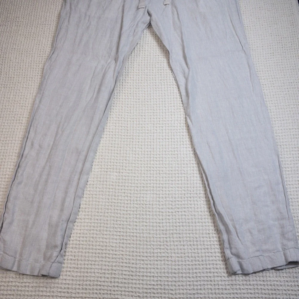 Perry Ellis Mens 100% Linen Drawstring Pants Beige Oatmeal Casual Beach Trousers